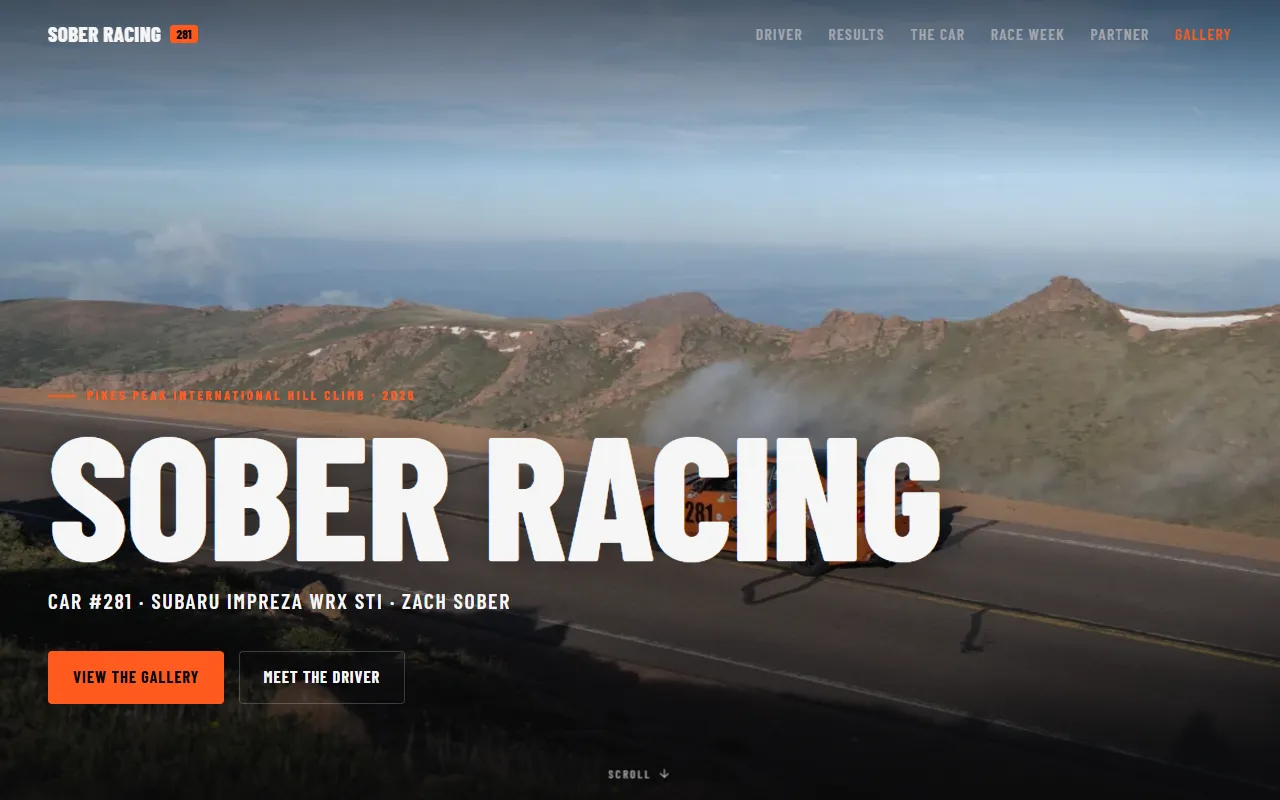 Screenshot of the Pikes Peak hill-climb team site website homepage